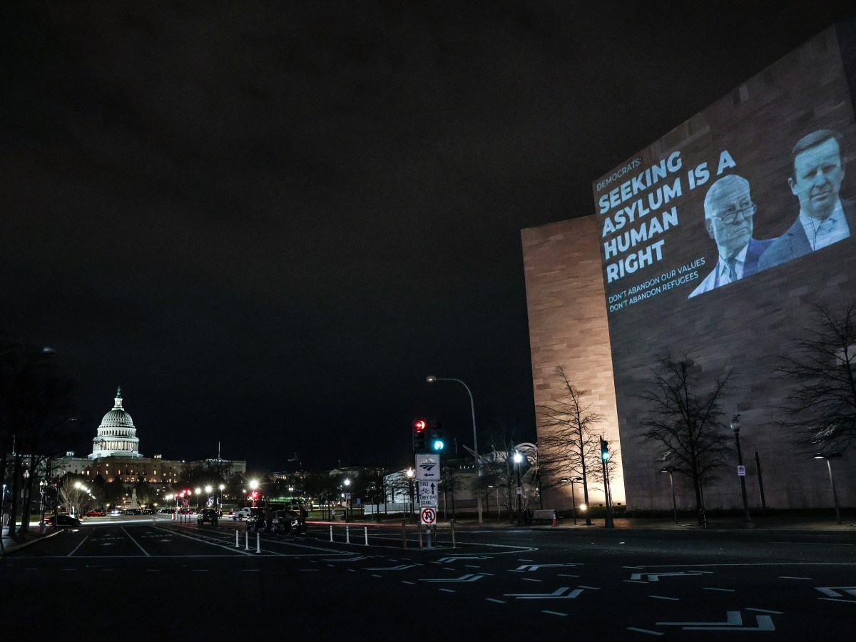 photo of pro-asylum message near the Capitol building in Washington, DC