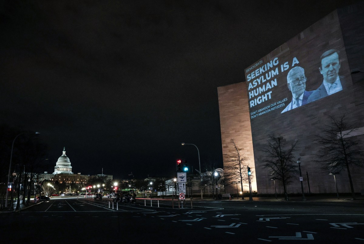 photo of pro-asylum message near the Capitol building in Washington, DC